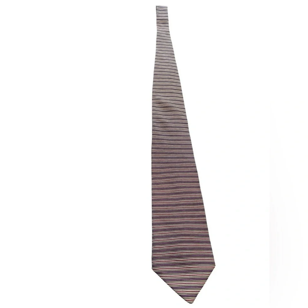 💜🩷JOHN HENRY Striped Black, Purple, Pink and Tan Men’s Tie. Pure Silk.
